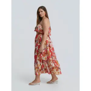 Floral Bustier Dress with Belt Women Mat Fashion image-3