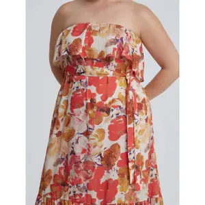 Floral Bustier Dress with Belt Women Mat Fashion image-4