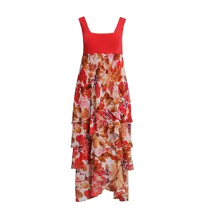 Floral Ruffle Sleeveless Dress Women Mat Fashion Geometric kaftan image-0