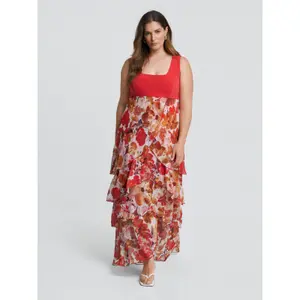 Floral Ruffle Sleeveless Dress Women Mat Fashion Geometric kaftan image-1