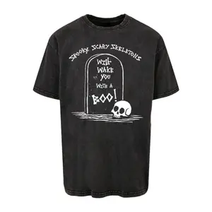 Oversized vybledlé tričko Merchcode Spooky Scary Skeletons - BooTombstone Acid image-0