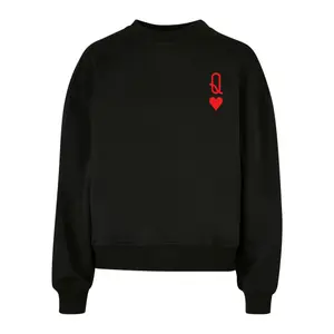 Women's oversized round-neck sweatshirt Merchcode Hugs & Love - Queen of Hearts image-0