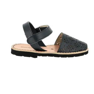 Perforated leather flower sandals for girls Minorquines Avarca Velcro image-0