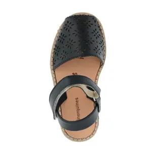 Perforated leather flower sandals for girls Minorquines Avarca Velcro image-2