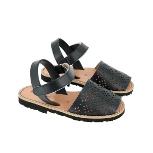 Perforated leather flower sandals for girls Minorquines Avarca Velcro image-1
