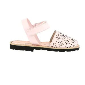 Flower perforated leather sandals for baby girls Minorquines Avarca Velcro image-0