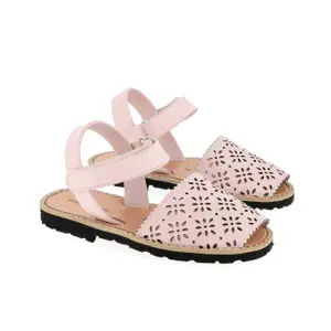 Flower perforated leather sandals for baby girls Minorquines Avarca Velcro image-1
