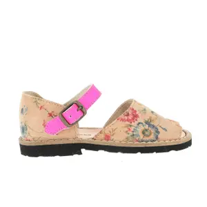 Leather floral sandals with rubber sole for baby girls Minorquines Frailera image-0