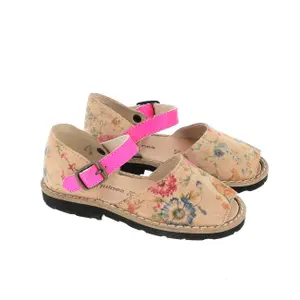 Leather floral sandals with rubber sole for baby girls Minorquines Frailera image-1