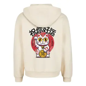 Sweatshirt med huva och dragkedja Mister Tee Good Luck Cat image-1