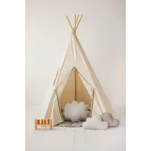 Ensemble tipi et tapis à pompons enfant Moi Mili "Pompons Gris" image-1