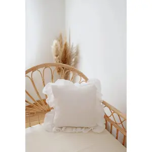 Lniana poszewka na poduszkę z falbankami Moi Mili White Frill image-0