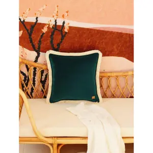 Cuscino in morbido velluto con frange Moi Mili Emerald image-0