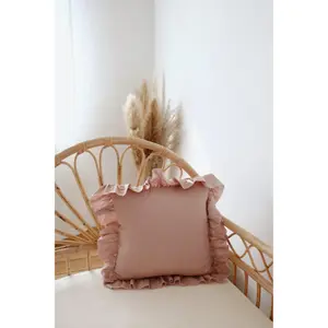Copricuscino in lino con volant Moi Mili Powder Pink Frill image-1