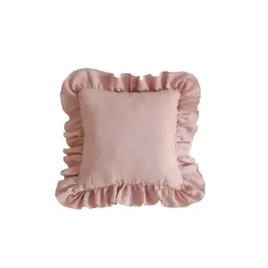 Copricuscino in lino con volant Moi Mili Powder Pink Frill image-0