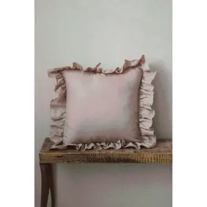 Copricuscino in lino con volant Moi Mili Powder Pink Frill image-2