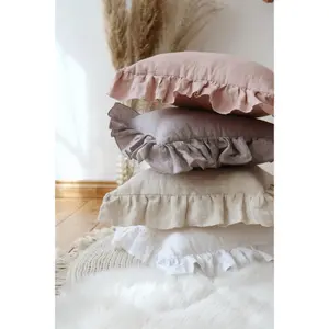 Copricuscino in lino con volant Moi Mili Powder Pink Frill image-3