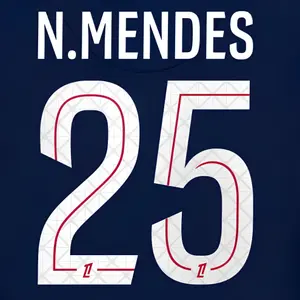 PSG home kit printing Ligue 1 N.MENDES #25 2025/26 image-0