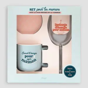 Servies - wijnglas + onderzetter + mok voor moeders wier favoriete dag vrijdag is Mr. Wonderful image-0