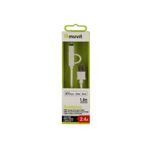 Câble USB 2 en1 2.4A Usb/Micro-Usb/Lightning Muvit Spring image-1