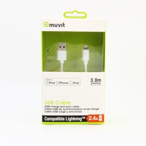 Câble USB droit charge & sync 2.4a lightning Muvit Spring image-1