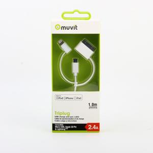 Câble USB 3 en1 2.4A 30 Pin/Micro-Usb/Lightning Muvit Spring image-1