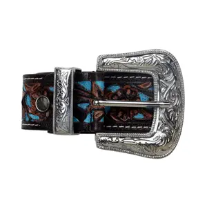Leather belt woman Myra Bag Turquoise Hand-Tooled image-3