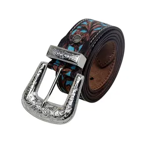 Leather belt woman Myra Bag Turquoise Hand-Tooled image-2