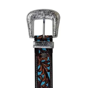 Leather belt woman Myra Bag Turquoise Hand-Tooled image-4