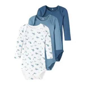Set of 3 long sleeve baby boy bodysuits Name it Nbm Whale image-0