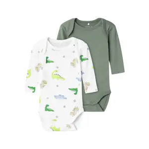 Baby boy long sleeve romper Name it Wine Lime Dino (x2) image-0