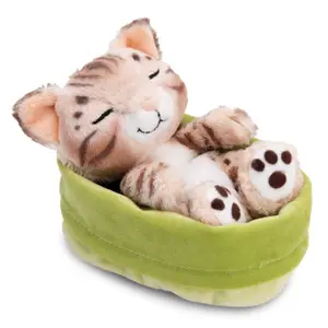 Sleeping cat plush in a basket Nici Bengal image-0