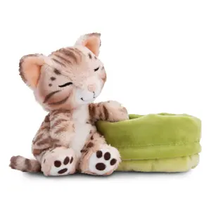 Sleeping cat plush in a basket Nici Bengal image-1