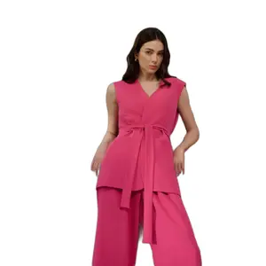 Długi kamizelka z wiązaniem w talii dla kobiet Nife