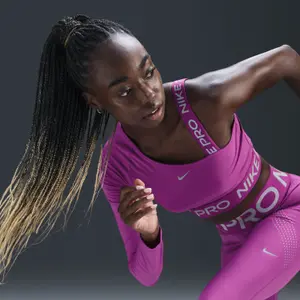 Damen asymmetrisches Crop-Top Nike Pro Shine Dri-FIT image-5