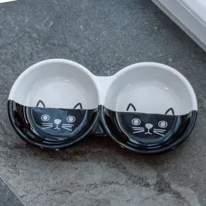 Ceramic double bowl for cats Nobby Pet Face image-1