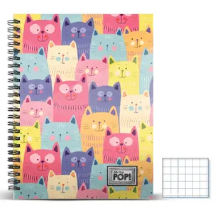 Cahier A4 à spirales grille Oh My Pop Chats image-0