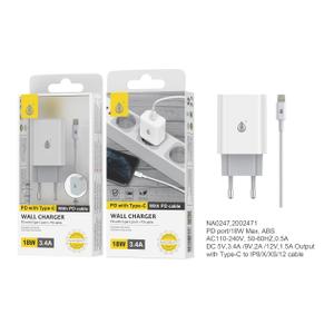 Embout secteur type C avec cable type C vers lightning iPhone 8/X/XS/12 -1 USB One+
