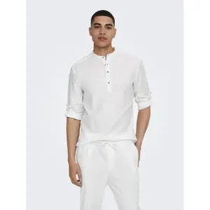Camisa de lino de manga larga en medio tono Only & Sons Caiden image-1