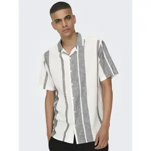 Camisa Only & Sons Caiden Stripe Linen Resort image-4