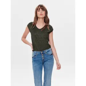 T-shirt de lurex feminino com decote em v Only Silvery image-1