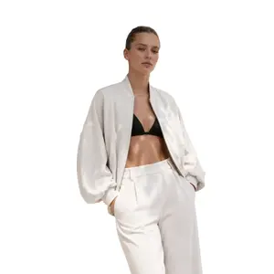 Jaqueta Interlock Bomber Feminina Loose Fit OWN off with nature