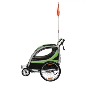 Remorque de vélo poussette couverte 2 places en alu maxi fixation axe de roue - livré avec roue avant + poignée frein - montage rapide sans outil enfant P2R 36 Kg image-2