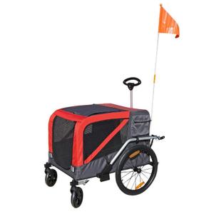 Remorque de vélo utilitaire maxi avec roues 20" fixation axe de roue arriere - fond metal renforce pour transport chien ou bagage avec poignee et 2 roues P2R image-1