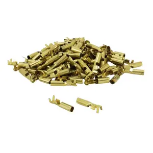 Pack of 100 uninsulated brass female cylinder terminals for electrical cables P2R image-0
