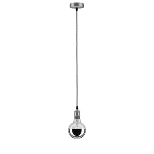 Grey woven cable suspension with brushed nickel lampholder and canopy Paulmann E27 image-1