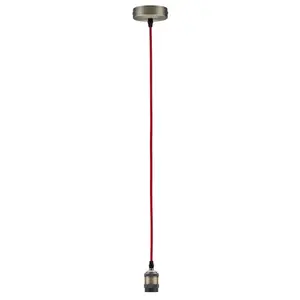 Red woven cable hanging lamp socket and brushed nickel canopy Paulmann E27 image-0