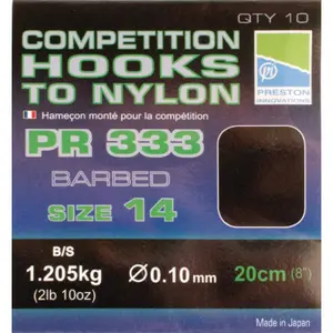 Gemonteerde haken Preston Competition 333 Hooks To Nylon Size 14 image-0