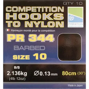 Ganchos montados Preston Competition 344 Hooks To Nylon Size 10 image-0