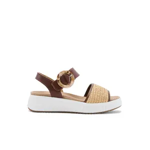 Wedge Leather and Raffia Velcro Sandals for Women Pédiconfort image-0